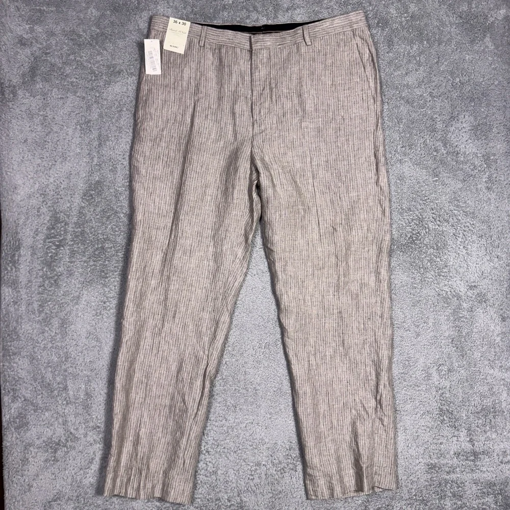 Baird McNutt Linen Pants Men 36x30 Murano 100% Linen Trouser Striped Chino